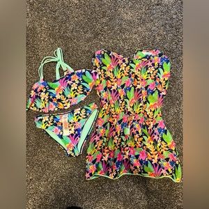 Two piece swim suite with cover up